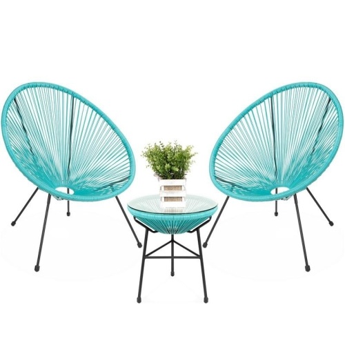 3-Piece All Weather Patio Acapulco Bistro Set w/ Rope, Glass Top Table - Lot 507