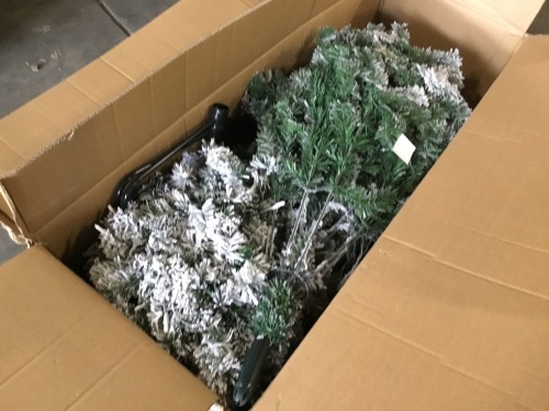 Pre-Lit Snow Flocked Artificial Pine Christmas Tree with White Lights - Lot 1192