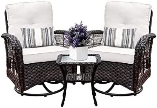 Harlie & Stone 3-Piece Wicker Set - Swivel Rocking Chairs w/ Side Table - Lot 28
