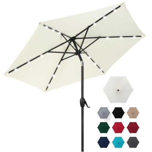 7.5ft Outdoor Solar Patio Umbrella w/ Push Button Tilt, Crank Lift  - Lot 828
