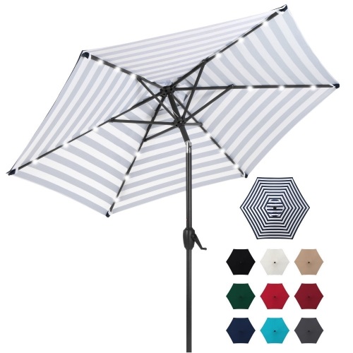7.5ft Outdoor Solar Patio Umbrella w/ Push Button Tilt, Crank Lift  - Lot 595