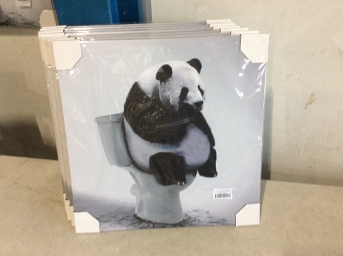 Lot of (7) Panda Sitting on The Toilet Meditating Canvas Wall Art  - Lot 280
