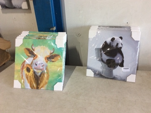 Lot of (8) Cow Canvas Prints & (7) Panda Canvas Prints - Lot 283