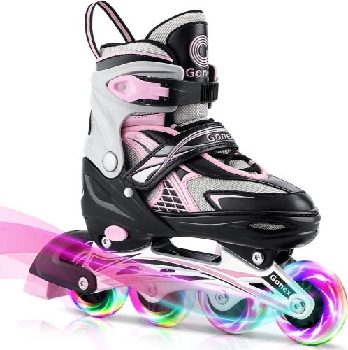 Gonex Inline Skates for Girls Boys Kids, Adjustable Skates Outdoor Blades Inline Roller Skates for Children Teens Women with Light Up Wheels for Indoor Outdoor Backyard Skating - Lot 1510