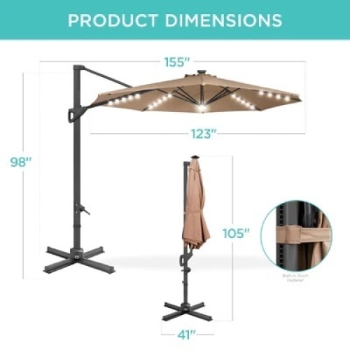 360-Degree Solar LED Cantilever Offset Patio Umbrella w/ Tilt - 10ft - Lot 5972