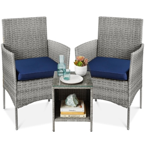 3-Piece Outdoor Patio Wicker Bistro Set w/ Side Storage Table - Lot 5984