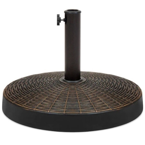 55lb Round Wicker Style Patio Umbrella Stand w/ Blackened Bronze Finish - Lot 6052