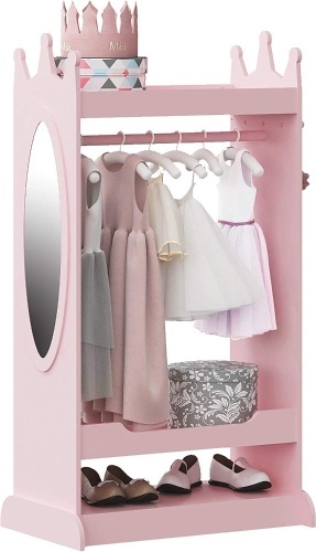 UTEX Kids Dress up Storage with Mirror,Costume Closet for Kids, Open Hanging Armoire Closet,Pretend Storage Closet for Kids,Costume Storage Dresser (Pink) - Lot 6216