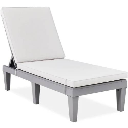 Outdoor Patio Lounge Chair, Resin Chaise Lounger w/ Seat Cushion, 5 Positions - Lot 6222