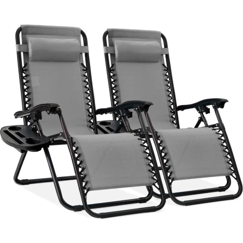 Set of 2 Adjustable Zero Gravity Patio Chair Recliners w/ Cup Holders - Lot 6231