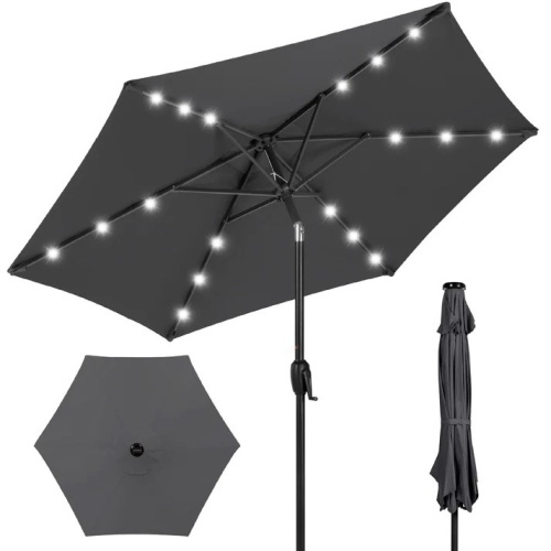 Outdoor Solar Patio Umbrella w/ Push Button Tilt, Crank Lift - 7.5ft - Lot 6237
