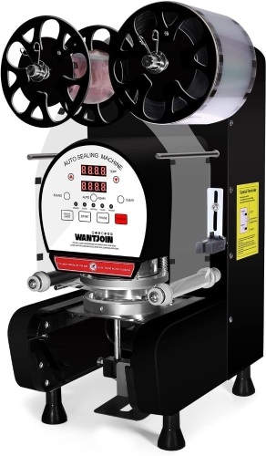 WantJoin Cup Sealing Machine Full Automatic Cup Sealer Machine 89/90/95MM 3.50/3.54/3.74IN Electric Black Cup Sealing Machine 500-650 Cups/ H Digital Control LCD Panel Cup Sealer for Bubble Milk Tea Coffee - Lot 6265