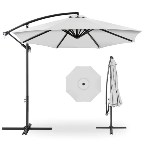 Solar LED Offset Hanging Patio Umbrella w/ Crank Tilt Adjustment - 10ft - Lot 6102