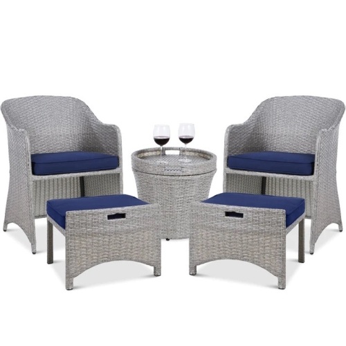 5-Piece Outdoor Wicker Bistro Set w/ Side Storage Table, No Assembly - Lot 6118