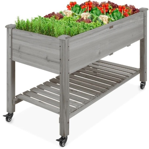 Mobile Raised Garden Bed Elevated Planter w/ Wheels, Shelf - 48x23.25x32in - Lot 6150