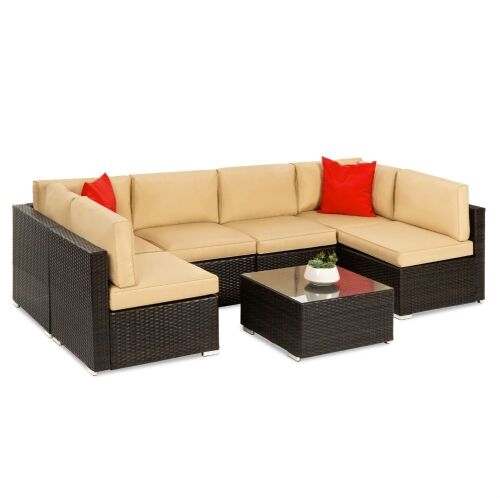 7-Piece Modular Wicker Sectional Conversation Set w/ 2 Pillows, Cover - Extra Hardware - Lot 20