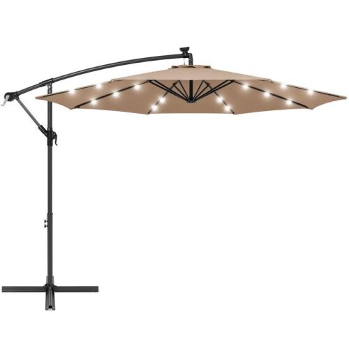Solar LED Offset Hanging Patio Umbrella w/ Crank Tilt Adjustment - 10ft  - Lot 297