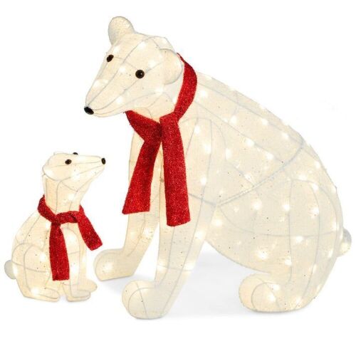 2-Piece Lighted Polar Bear Family Outdoor Decor Set w/ LED Lights  - Lot 240
