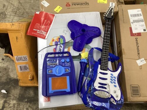 Kids Electric Guitar Toy Play Set w/ 6 Songs, Microphone, Amp - Missing Mic Stand  - Lot 615