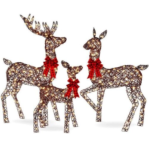 3-Piece Lighted Rattan Deer Family Outdoor Decor Set w/ 360 Lights  - Lot 453