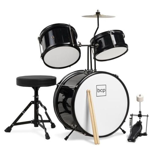 Kids Beginner 3-Piece Drum, Musical Instrument Set w/ Sticks, Stool, Pedal  - Lot 485