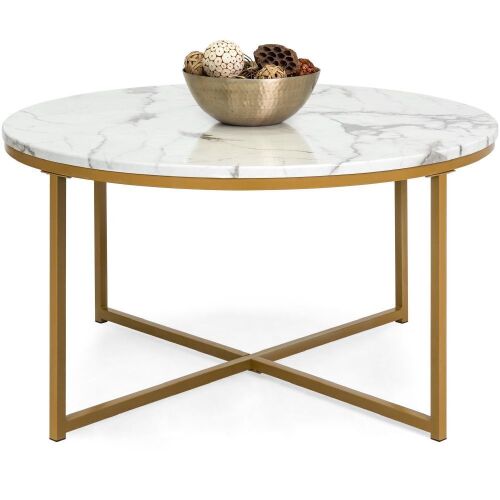 Round Coffee Table w/ Faux Marble Top, Metal Frame - 36in  - Lot 218