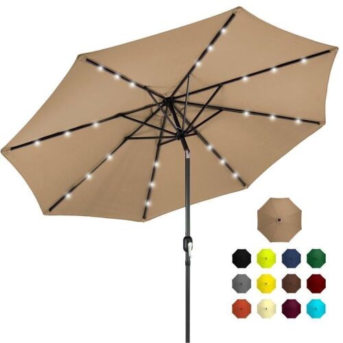 Solar LED Lighted Patio Umbrella w/ Tilt Adjustment, UV-Resistance - 10ft  - Lot 212