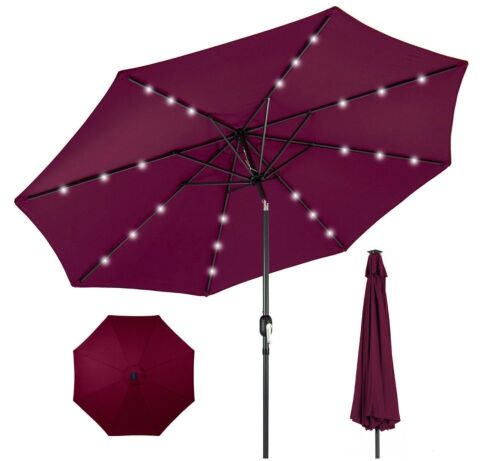 Solar LED Lighted Patio Umbrella w/ Tilt Adjustment, UV-Resistance - 10ft  - Lot 517