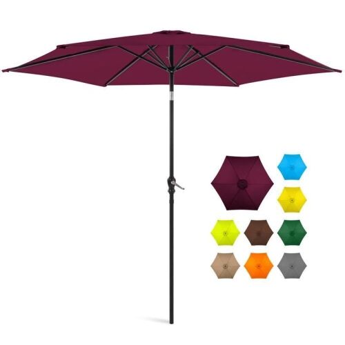 Outdoor Steel Market Patio Umbrella Decoration w/ Tilt, Crank Lift - 10ft  - Lot 537