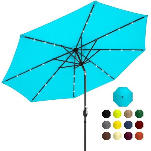 Solar LED Lighted Patio Umbrella w/ Tilt Adjustment, UV-Resistance - 10ft  - Lot 544