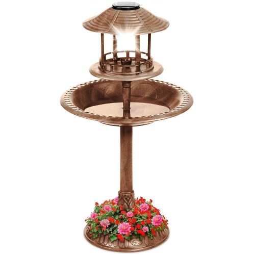 Solar Lighted Outdoor Pedestal Bird Bath w/ Planter, Decorative Bird Cage  - Lot 326
