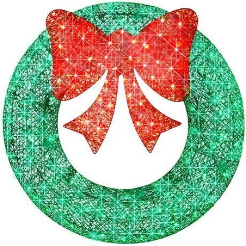Pre-Lit Outdoor Christmas Wreath, LED Metal Holiday Decor w/ Bow - 48in  - Lot 732