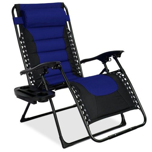 Oversized Padded Zero Gravity Chair, Folding Recliner w/ Headrest, Side Tray  - Lot 641