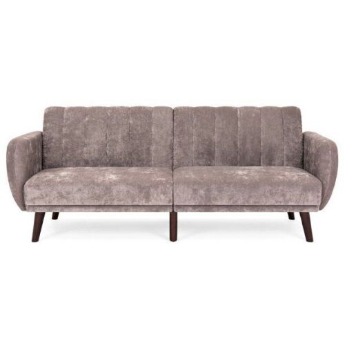 Tufted Fold Down Sofa Bed in Velour, Taupe - Lot 79