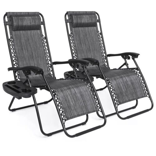 Set of 2 Adjustable Zero Gravity Patio Chair Recliners w/ Cup Holders  - Lot 809