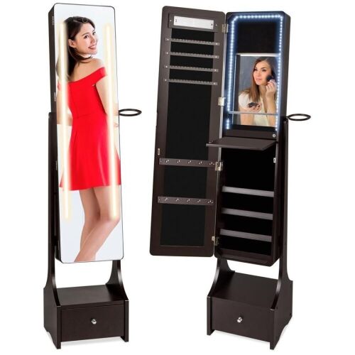 Standing Full Length LED Mirror Jewelry Armoire w/Interior & Exterior Lights  - Lot 819