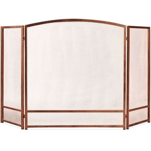 3-Panel Simple Steel Mesh Fireplace Screen w/ Worn Finish - 54.25x30.25in  - Lot 773