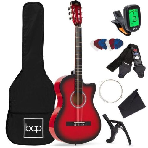 Beginner Acoustic Cutaway Guitar Set w/ Case, Strap, Capo - 38in  - Lot 365