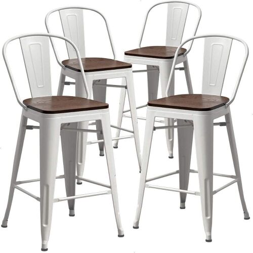 Aklaus 24 inch Metal Bar Stools with Backs, White Cream, Set of 4  - Lot 75