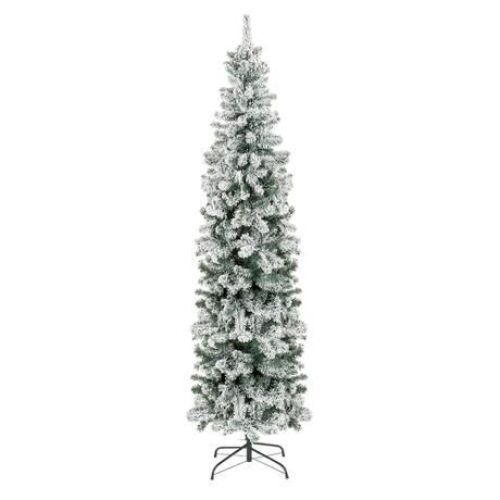 7.5' Snow Flocked Artificial Pencil Christmas Tree w/ Stand  - Lot 908