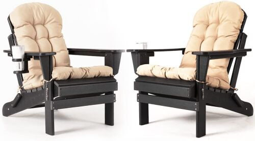 Nalone Folding Adirondack Chairs with Cushion and Cup Holder, Black, Set of 2  - Lot 53