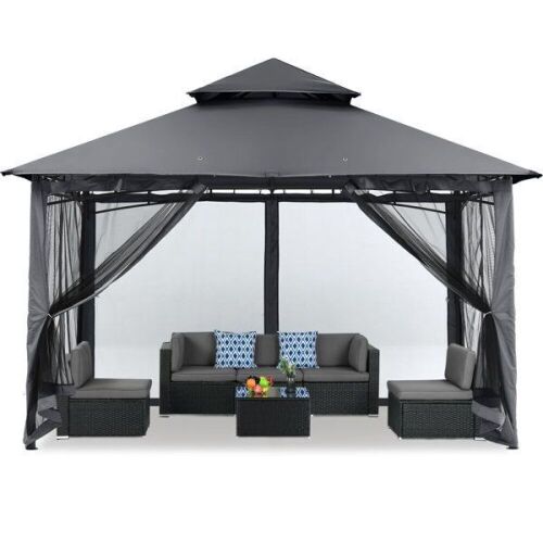 MasterCanopy 10 Ft. W x 10 Ft. D Metal Patio Gazebo, Dark Gray  - Lot 76