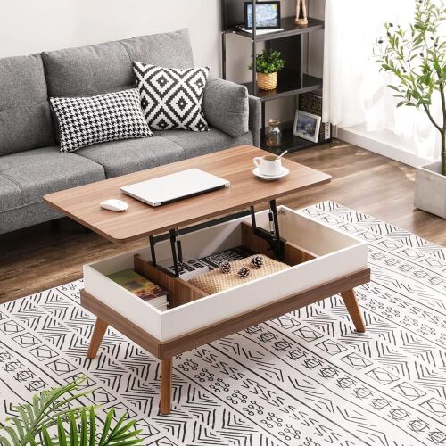 Bidiso Lift Top Coffee Table with Hidden Storage Compartment, Walnut  - Lot 176