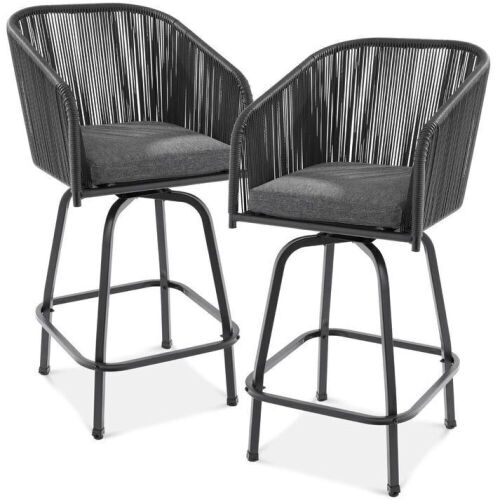 Set of 2 Woven Wicker Swivel Barstools w/ 360 Rotation, Steel Frame  - Lot 17
