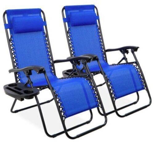 Set of 2 Adjustable Zero Gravity Patio Chair Recliners w/ Cup Holders  - Lot 844