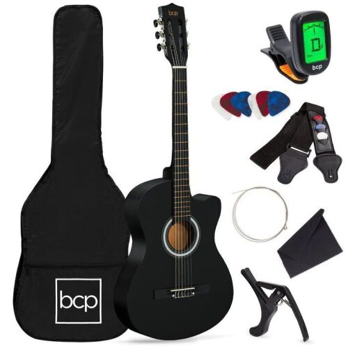Beginner Acoustic Cutaway Guitar Set w/ Case, Strap, Capo - 38in  - Lot 842