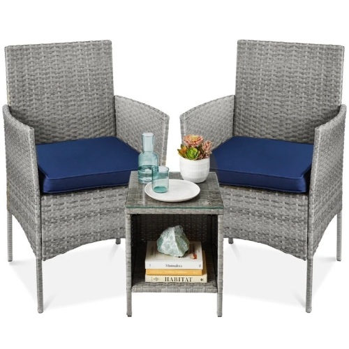 3-Piece Outdoor Patio Wicker Bistro Set w/ Side Storage Table - Lot 6301