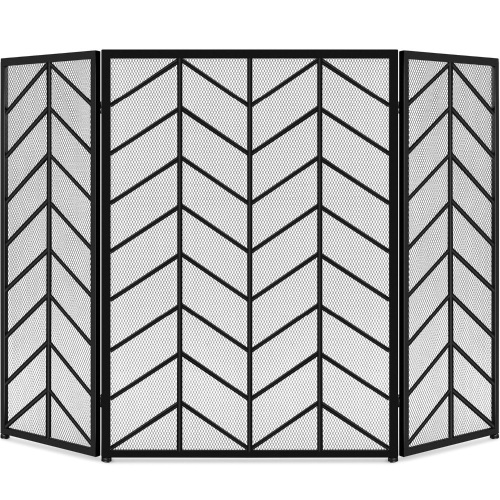 3-Panel Iron Chevron Fireplace Screen w/ Handles - Lot 6377