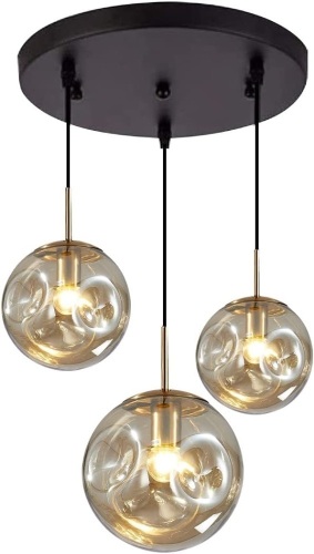 BOKT Modern Cluster Pendant Lighting Mid Century Set 3-Light Globe Pendant Light Fixture Industrial Kitchen Island Hanging Lighting with Amber Glass Shades for Bar Dining Room Hallway - Lot 6492