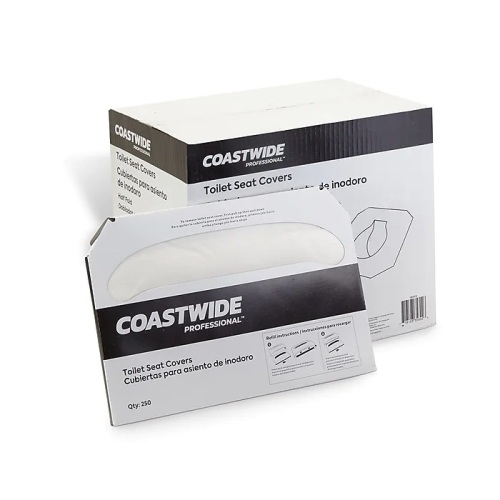 Coastwide Professional™ Toilet Seat Covers, 0.87" x 10.43", 250/Pack, 20 Packs/Carton (CW24775) - Lot 6510